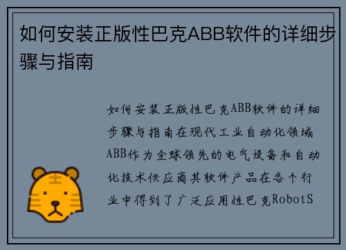 如何安装正版性巴克ABB软件的详细步骤与指南